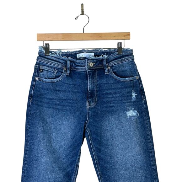 KanCan Distressed Boyfriend Jeans Womens 27 Dark Wash High Rise Stretch Frayed - Picture 3 of 7